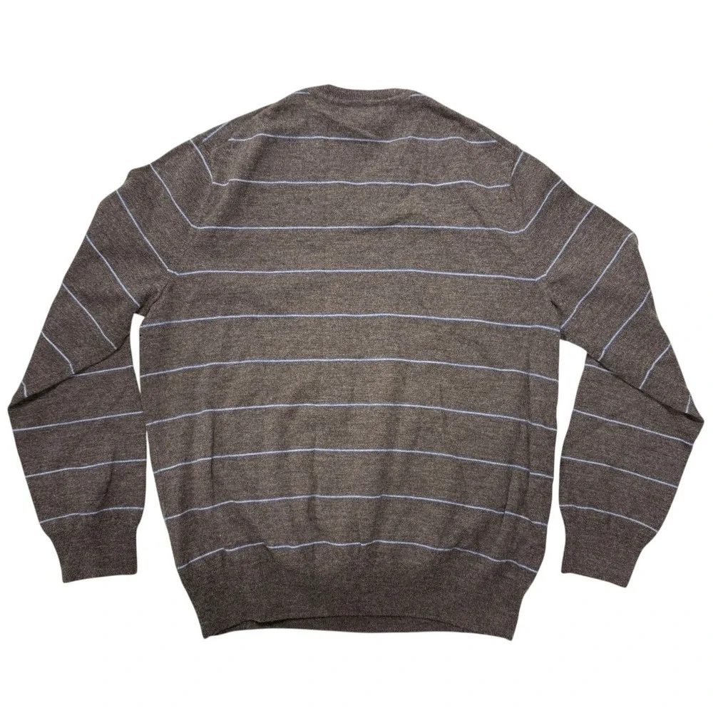 Banana Republic Men Merino Wool V-Neck Striped Sweater Brown Blue Large Pullover